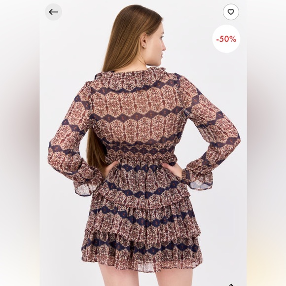 DEX Allover Print Ruffle Trim Mini Dress, Blue Combo - Size Small - Picture 4 of 10